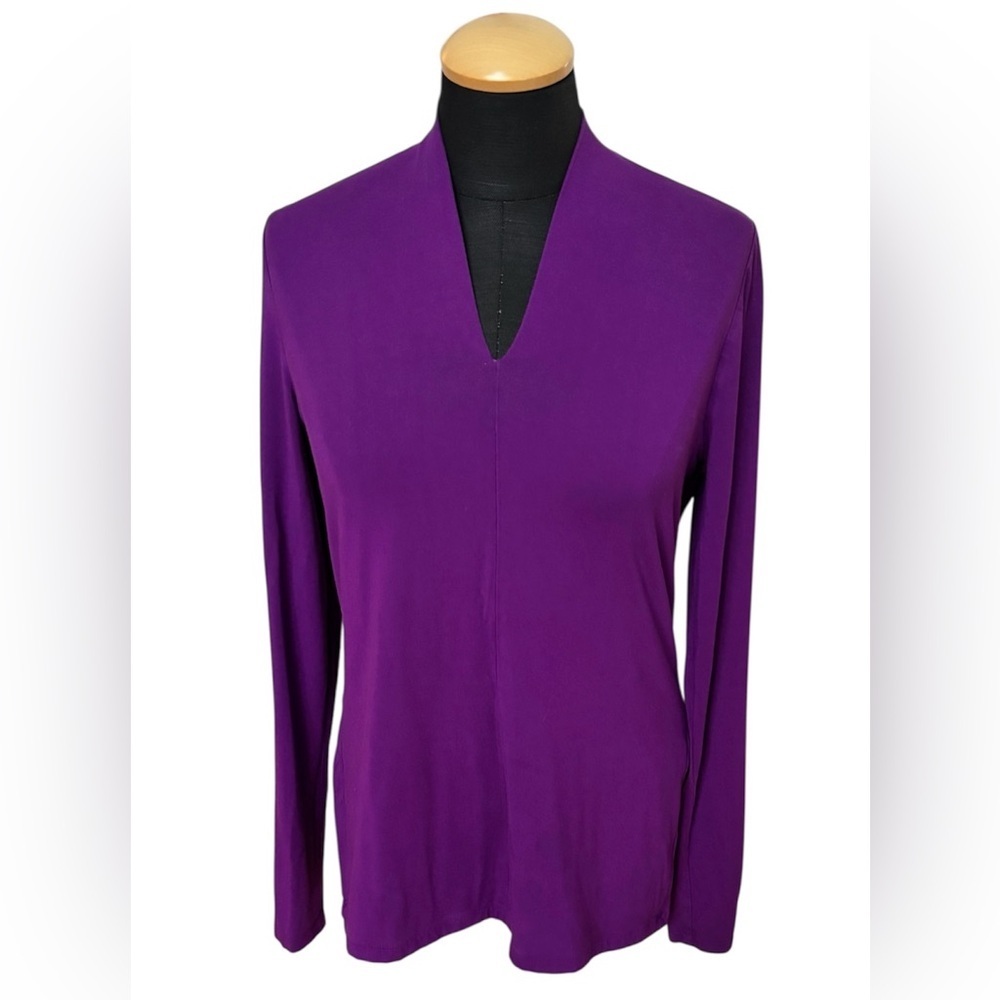 Talbots Purple V-Neck Long Sleeve Top Rayon Spandex Stretch Size XS - Picture 2 of 8